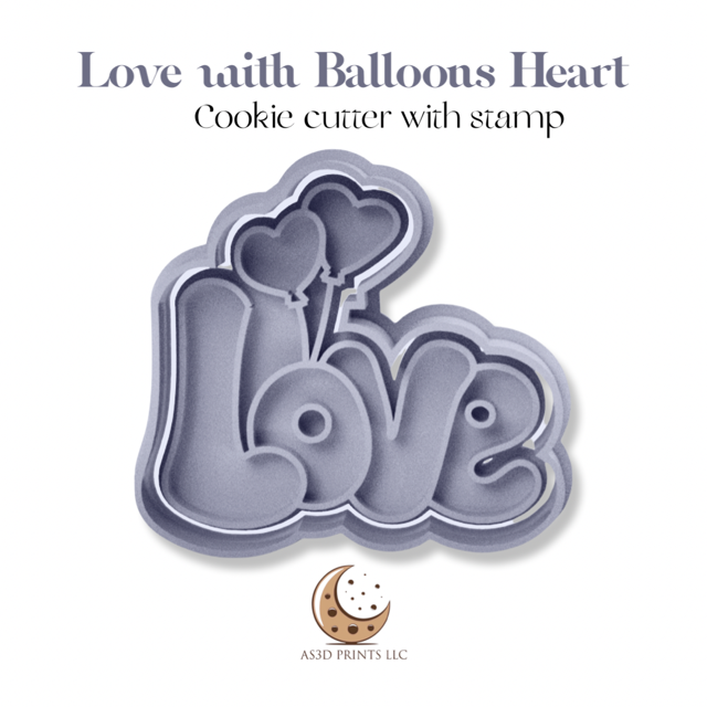 Love with Balloons Heart cookie cutter with stamp