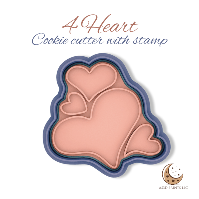 4 Heart cookie cutter with stamp