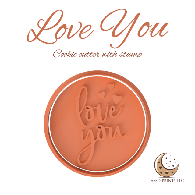Love You cookie cutter with stamp