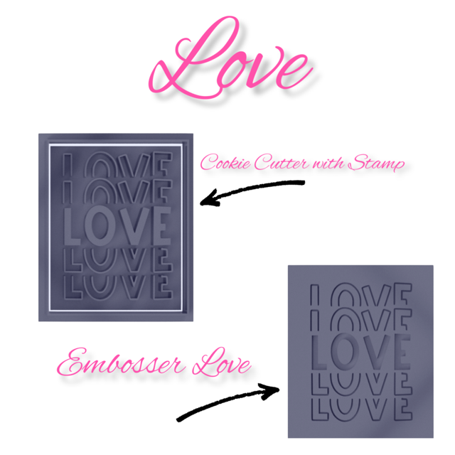 Love Design #3 cookie cutter with stamp or Embosser with stamp