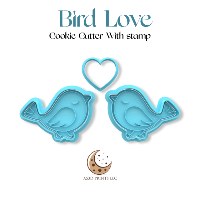 Bird Love cookie cutter with stamp