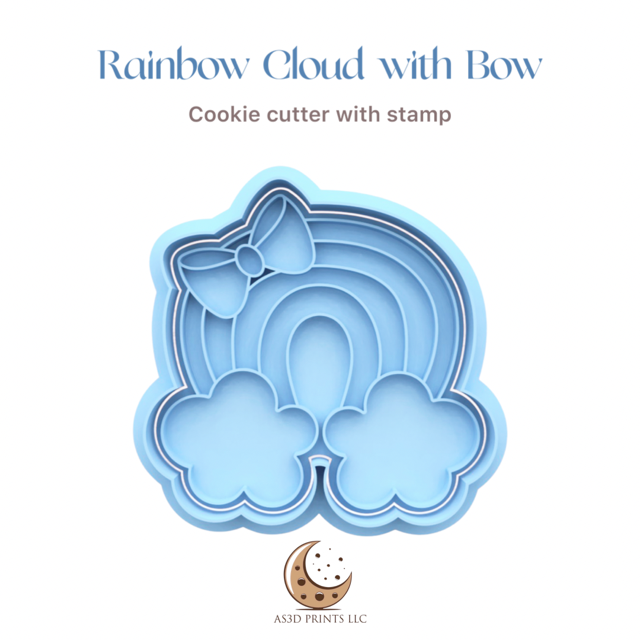 Rainbow Cloud with Bow cookie cutter with stamp