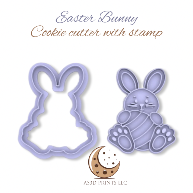 Easter Bunny Design #1 cookie cutter with stamp