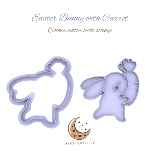 Easter Bunny with Carrot cookie cutter with stamp