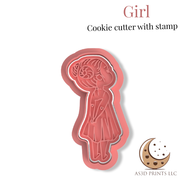 Girl cookie cutter with stamp