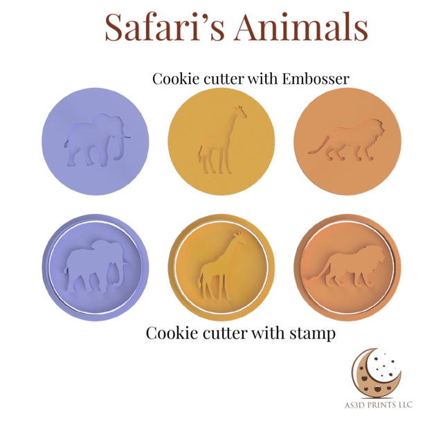 Safaris Animals cookie cutter with embosser or stamp