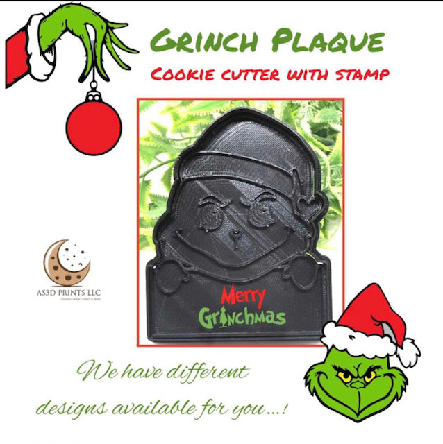 Grinch Plaque cookie cutter with stamp