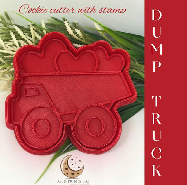 Dump Truck with Hearts cookie cutter with stamp