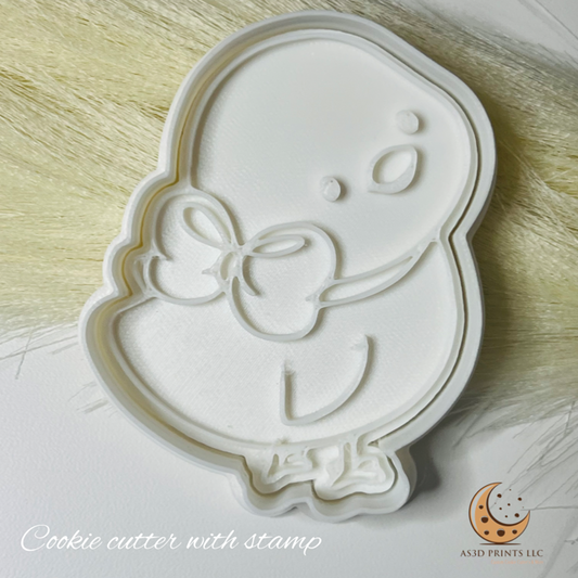 Chicken with Ribbon  cookie cutter with stamp