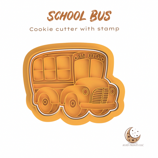 School Bus  cookie cutter with stamp