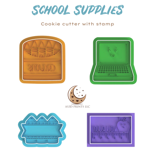 School Supplies cookie cutter with stamp