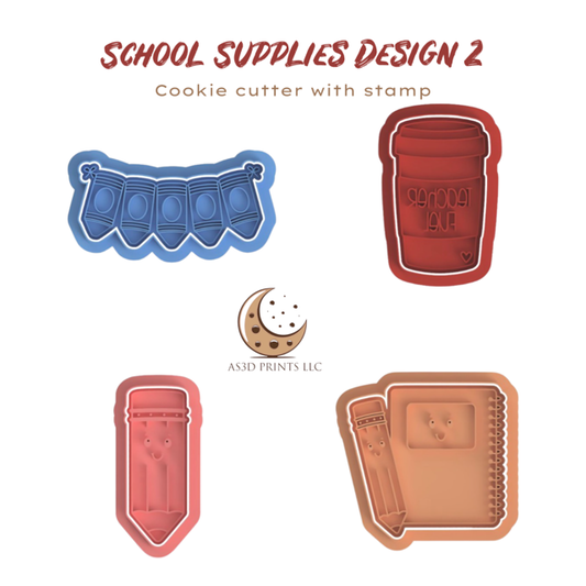School Supplies design 2cookie cutter with stamp