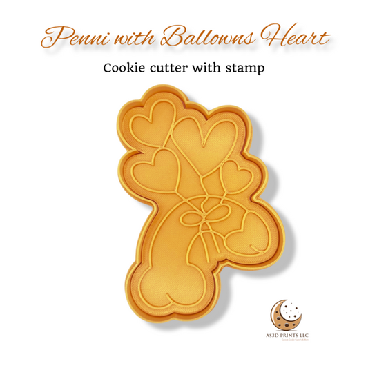 Penni with balloons heart  cookie cutter with stamp
