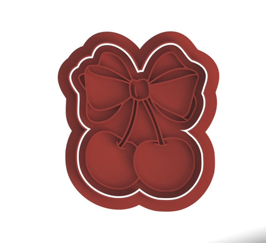 Cherry Bow cookie cutter with stamp