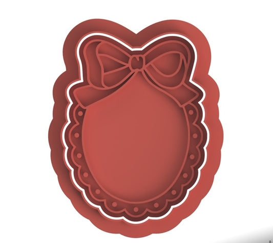Plaquet Coquette Bow design #1 cookie cutter with stamp