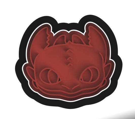 Toothless Dragon face  cookie cutter with stamp
