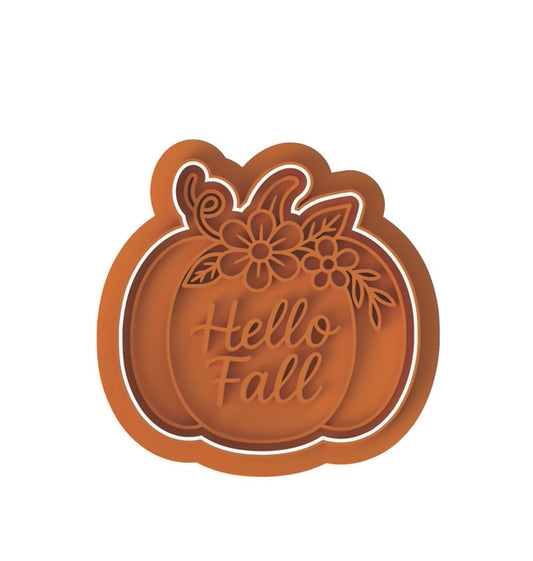 Pumpkin  Hello Fall cookie cutter with stamp