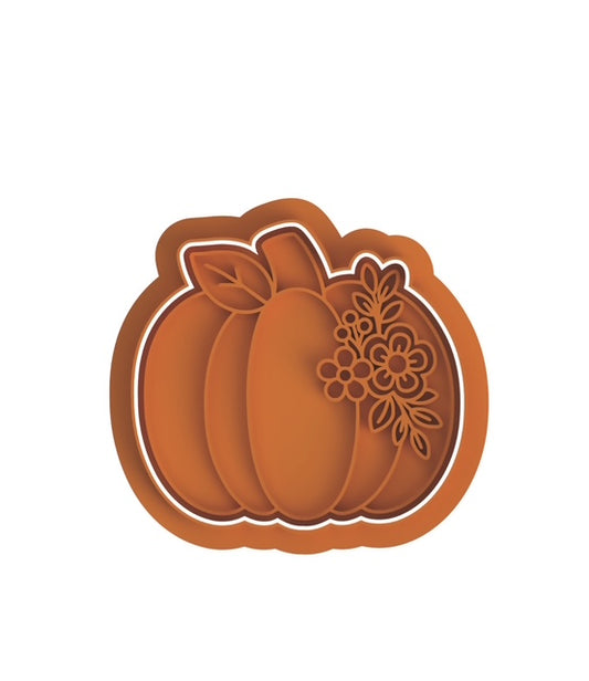 Pumpkin  with flowers cookie cutter with stamp