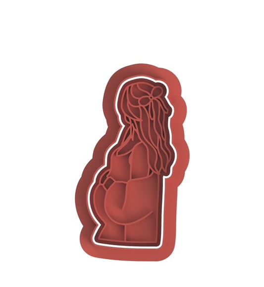 Pregnant Woman  cookie cutter with stamp