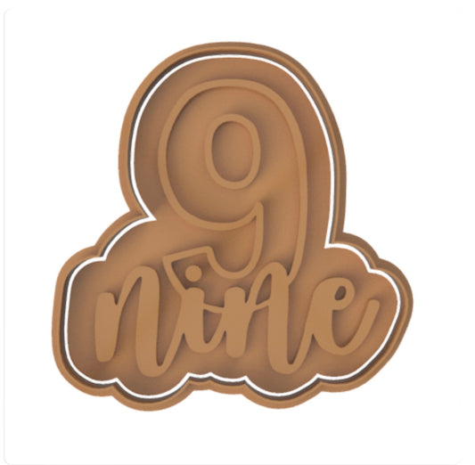 Number 9 with Letters cookie cutter with stamp