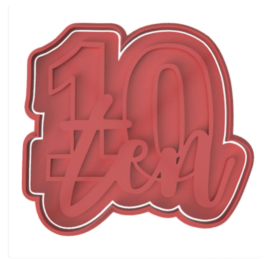 Number 10 with Letters cookie cutter with stamp