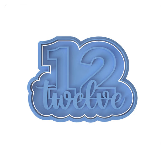Number 12 with Letters cookie cutter with stamp