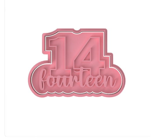 Number 14 with Letters cookie cutter with stamp