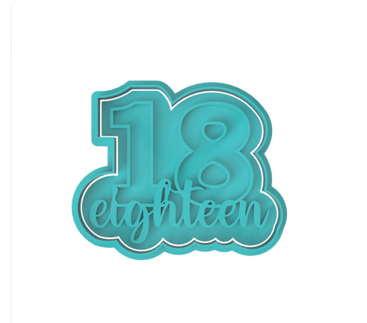 Number 18 with Letters cookie cutter with stamp