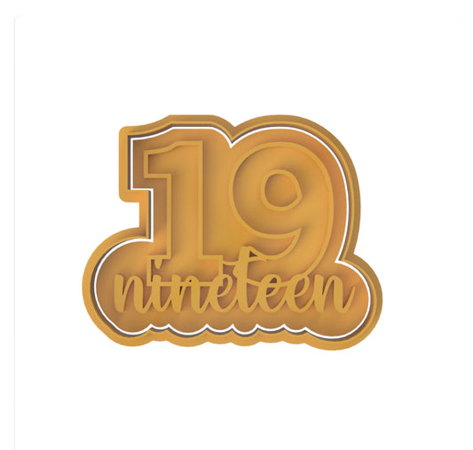 Number 19 with Letters cookie cutter with stamp