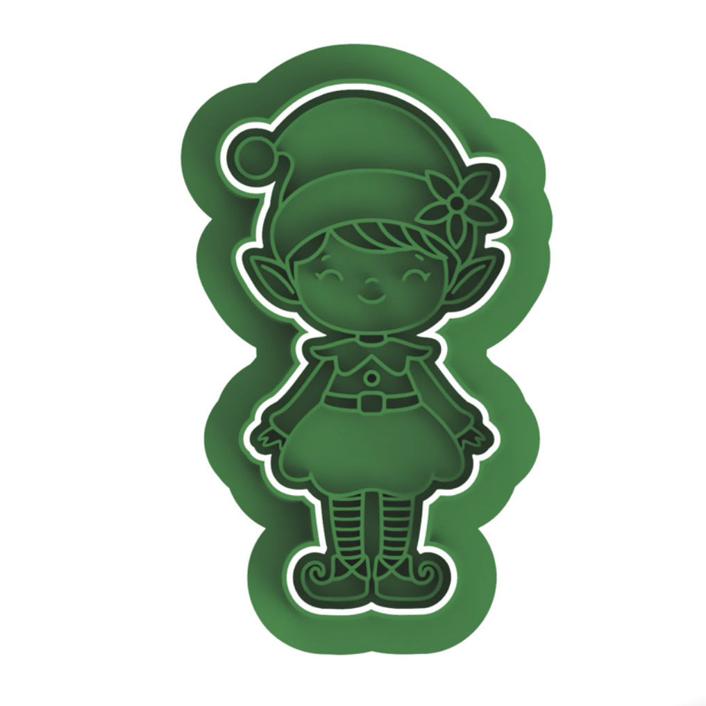 Elf Girl cookie cutter with stamp