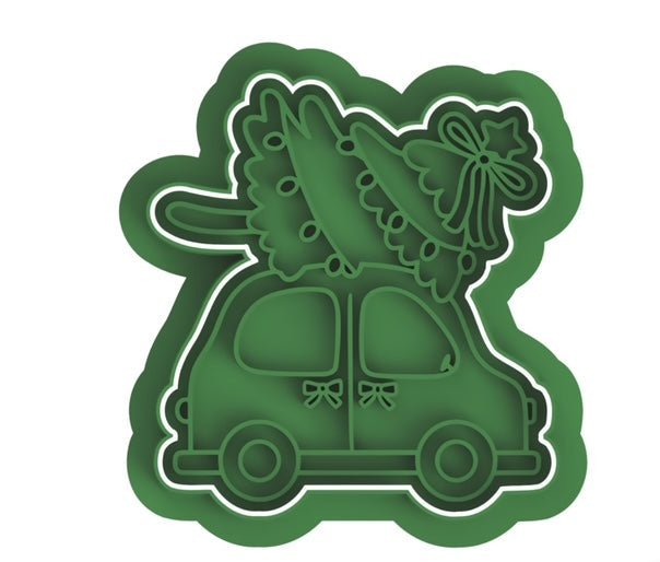 Christmas Tree Car  cookie cutter with stamp