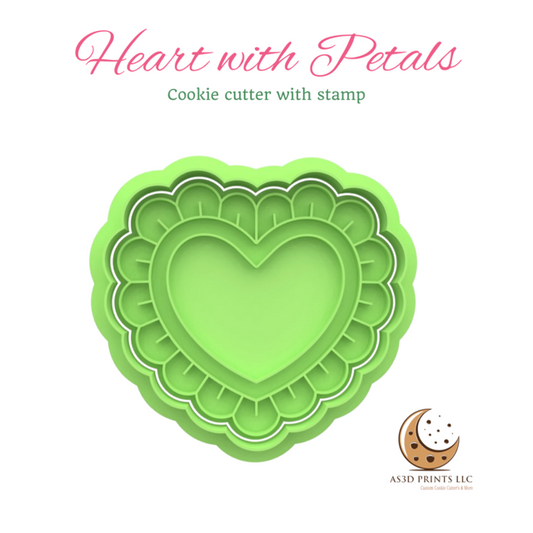 Heart with Petal  cookie cutter with stamp