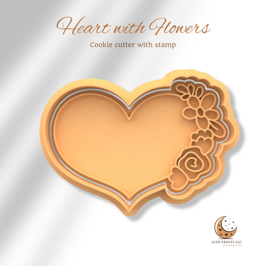 Heart with Flowers cookie cutter with stamp