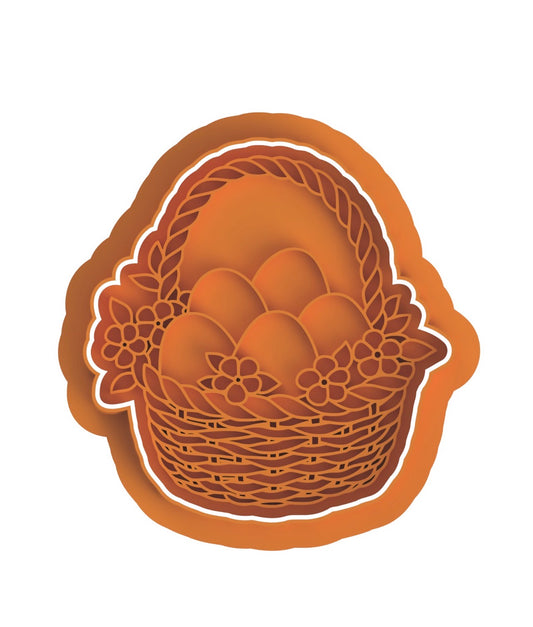 Easter basket with eggs  cookie cutter with stamp