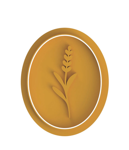 Oval lavender floral cookie cutter with stamp