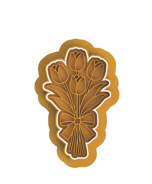 Bouquet of Tulips cookie cutter with stamp