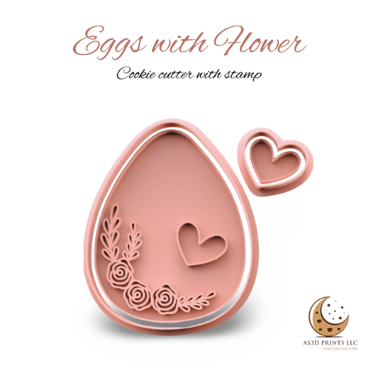 Egg with Flower cookie cutter with stamp