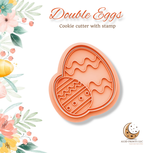 Double Eggs  cookie cutter with stamp