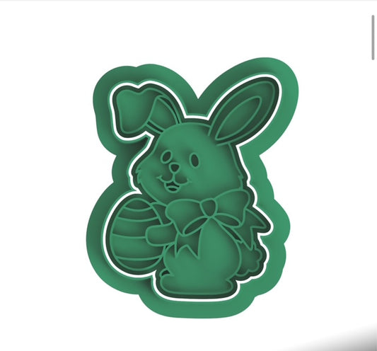 Rabbit with egg  cookie cutter with stamp
