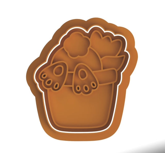 Rabbit in the flower pot  cutter with stamp