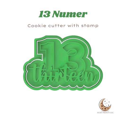 Number 13 with Letters cookie cutter with stamp