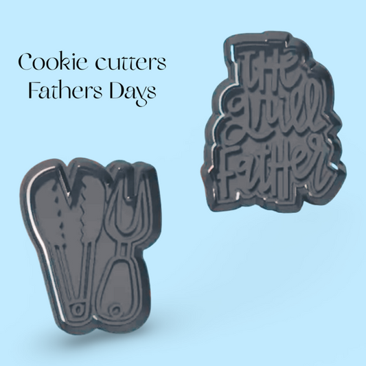 The Grill Father cookie cutter with stamp