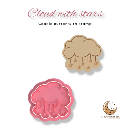 Cloud with stars cookie cutter with stamp