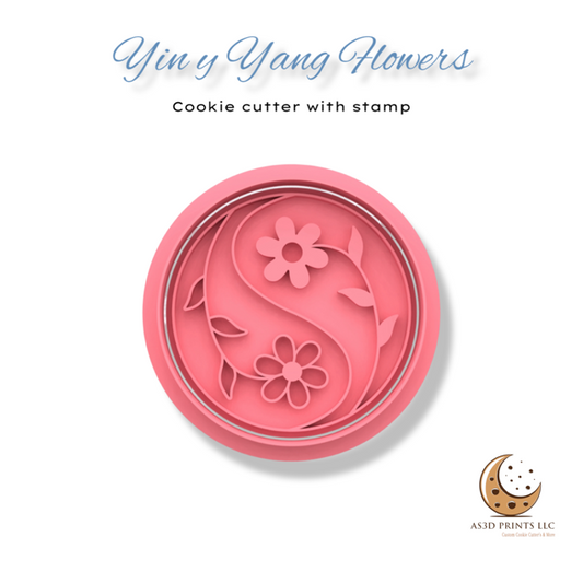 Yin y Yang Flowers cookie cutter with stamp