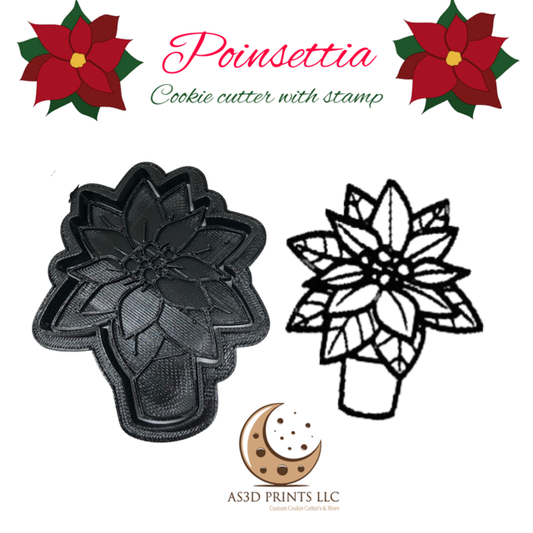 Poinsettia cookie cutter with stamp