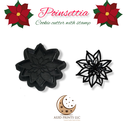 Poinsettia #2 cookie cutter with stamp