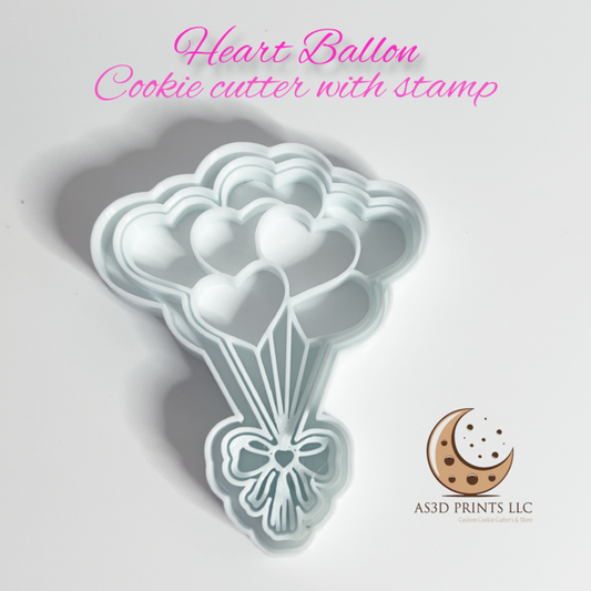 Heart Ballon cookie cutter with stamp