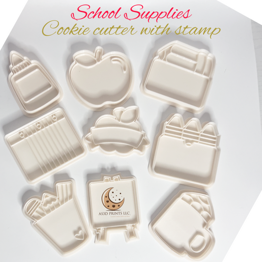 School Supplies cookie cutter with stamp