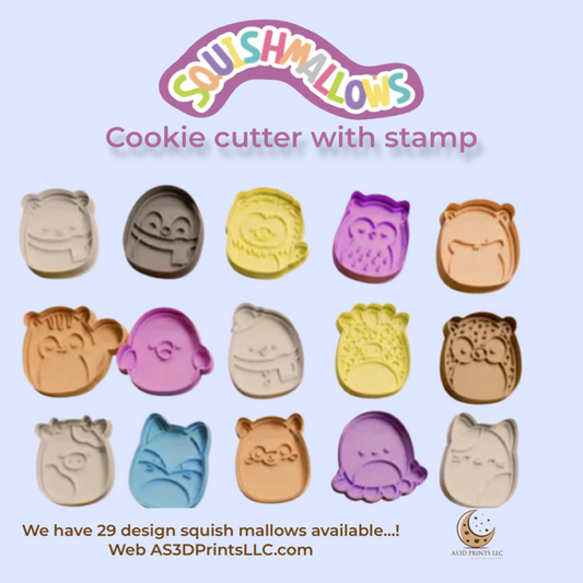 Squishmallows Design #1 cookie cutter with stamp