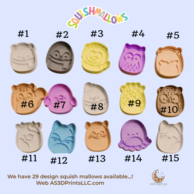 Squishmallows Design #1 cookie cutter with stamp